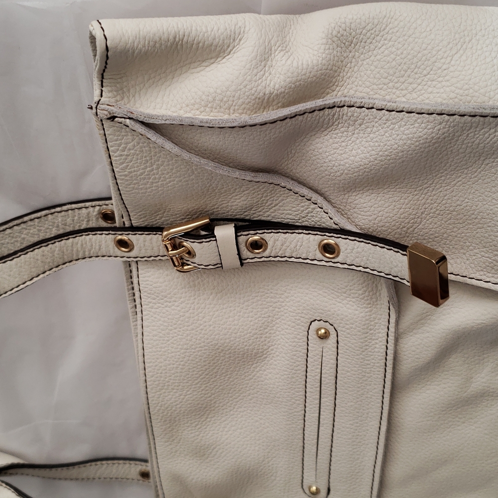 New Bag Leather Satchel Shopper Tote WHITE HandBag Purse NWT - Picture 5 of 16